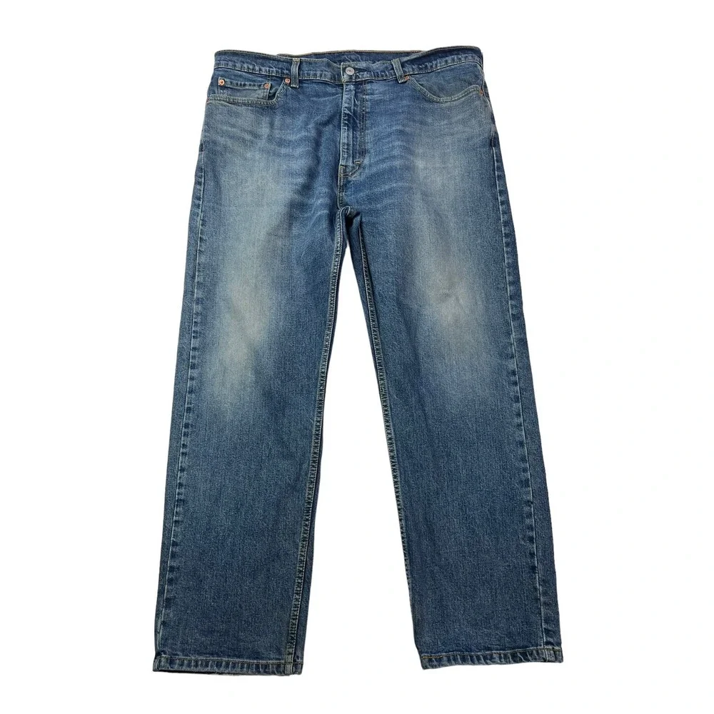 Levi's 505 Mens Tag Size‎ 40x30 Blue Wash Logo High-Rise Distressed Hems Jeans